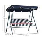 3-Seater Garden Swing with Sunshade Roof, in Steel and Polyester, 172x110x153 cm, White and Blue