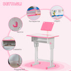 Children's Desk with Height-Adjustable Chair for 6-12 Years Old, Steel and MDF, Pink