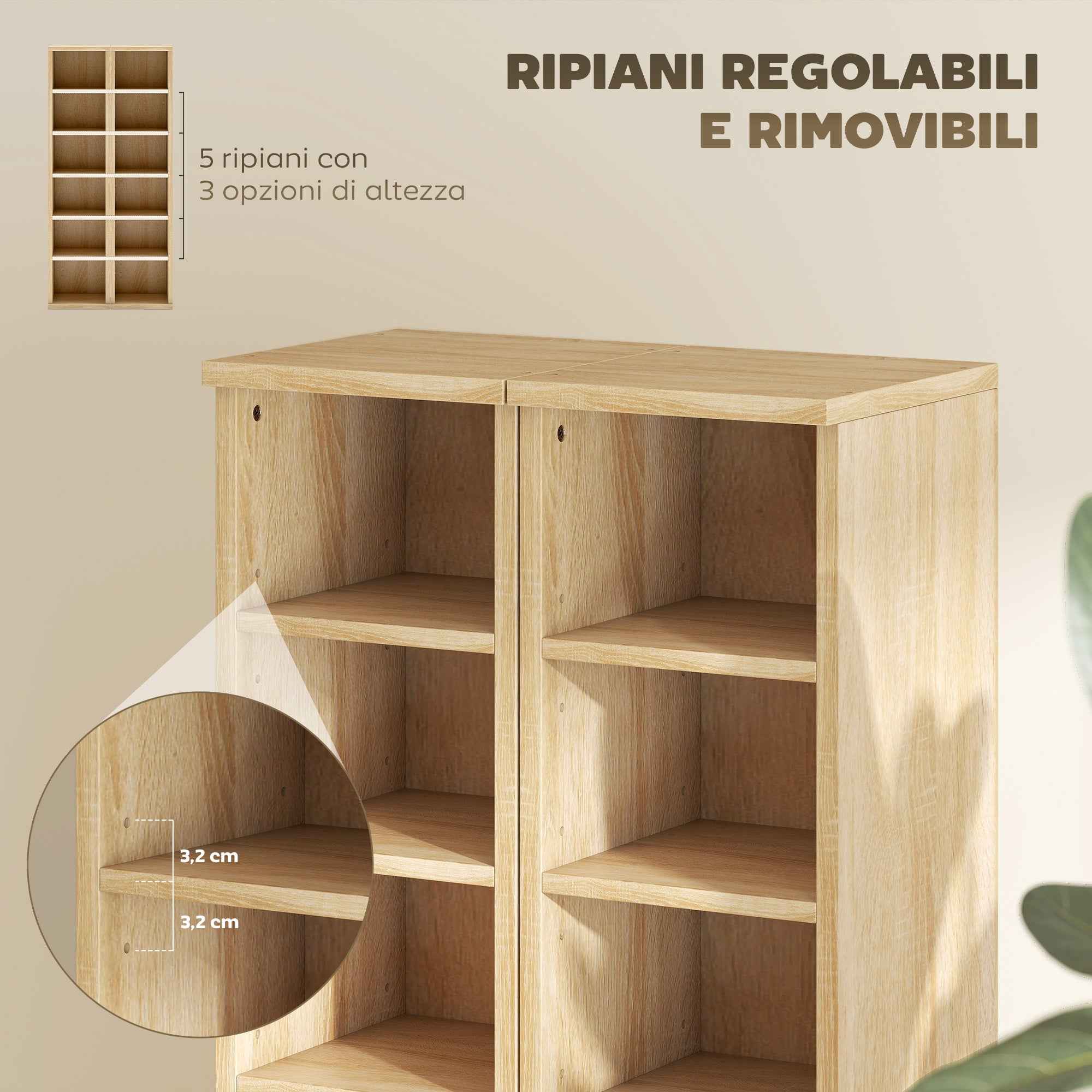 HOMCOM Set of 2 CD Racks with Adjustable Shelves for 204 CDs, Wooden, 21x22.5x88.5 cm, Oak
