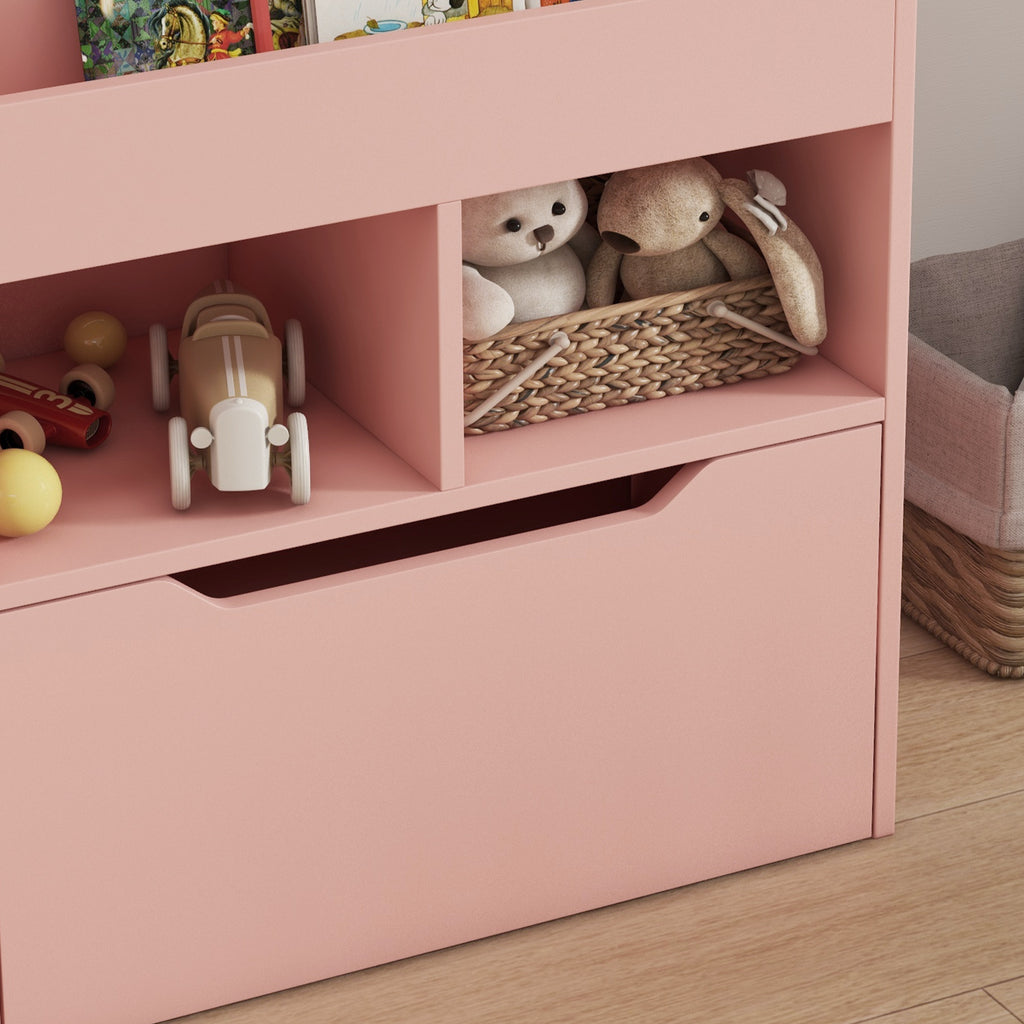 Small Children's Bookcase with MDF Shelves and Drawer, 60x29.9x90cm, Pink