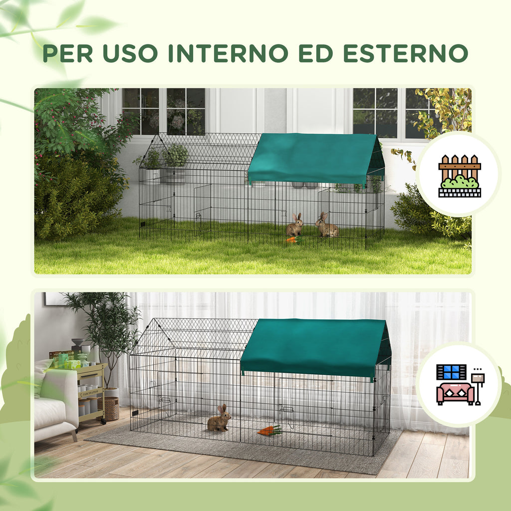 Pawhut cage for outdoor rabbits and interior with a house with roof, 220x85x103cm, green - Borgè