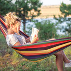 Outsunny Extra Large Cotton and Polyester Garden Hammock with Carry Bag, 200x150cm, Multicolored Stripes