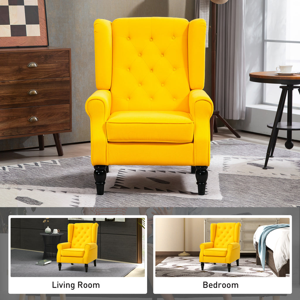 HOMCOM French Style Bedroom Armchair with Wide Seat and Wooden Legs for Living Room and Office, Yellow