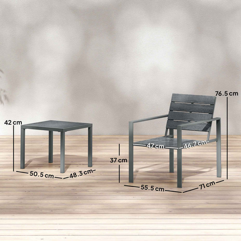 Outsunny 3-Piece Garden Set with 2 Outdoor Chairs and Coffee Table, in HDPE and Metal, Dark Grey