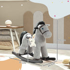 AIYAPLAY Rocking Horse with Sounds for Children 2-5 Years and Plush Animal Included, Wood and Steel, Grey