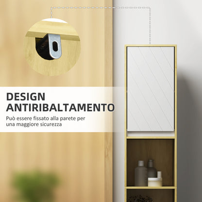 Space-Saving Bathroom Column Cabinet in Wood with 2 Cabinets and Shelves, 30x24x170 cm, Oak and White