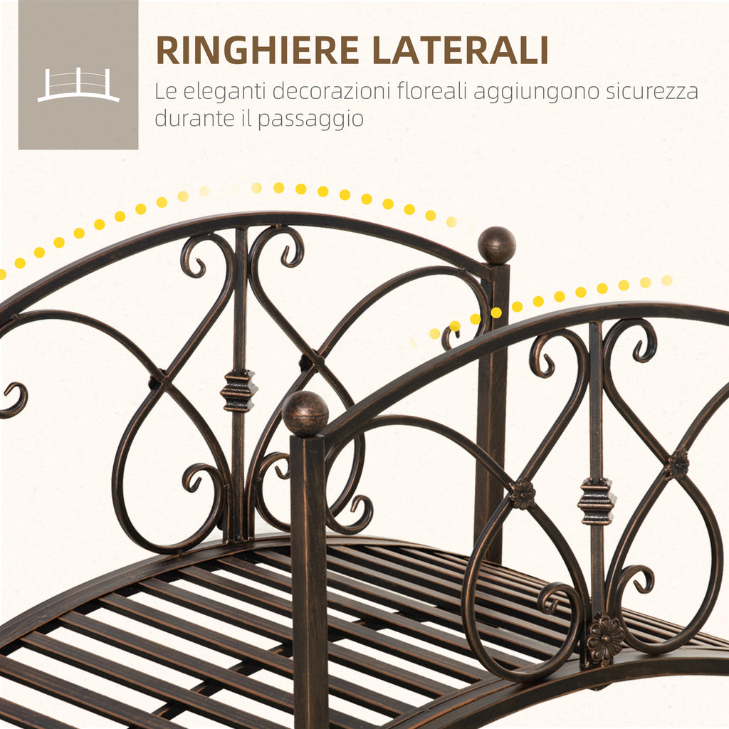 Outsunny Vintage Metal Garden Bridge with Floral Elements, 99x68x53cm, Black