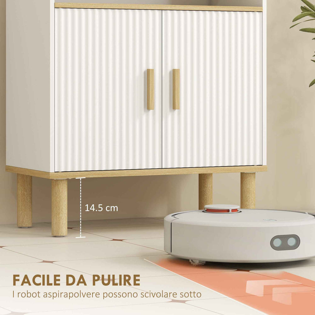 HOMCOM Freestanding Bathroom Cabinet with Adjustable Shelf, White and Natural Wood