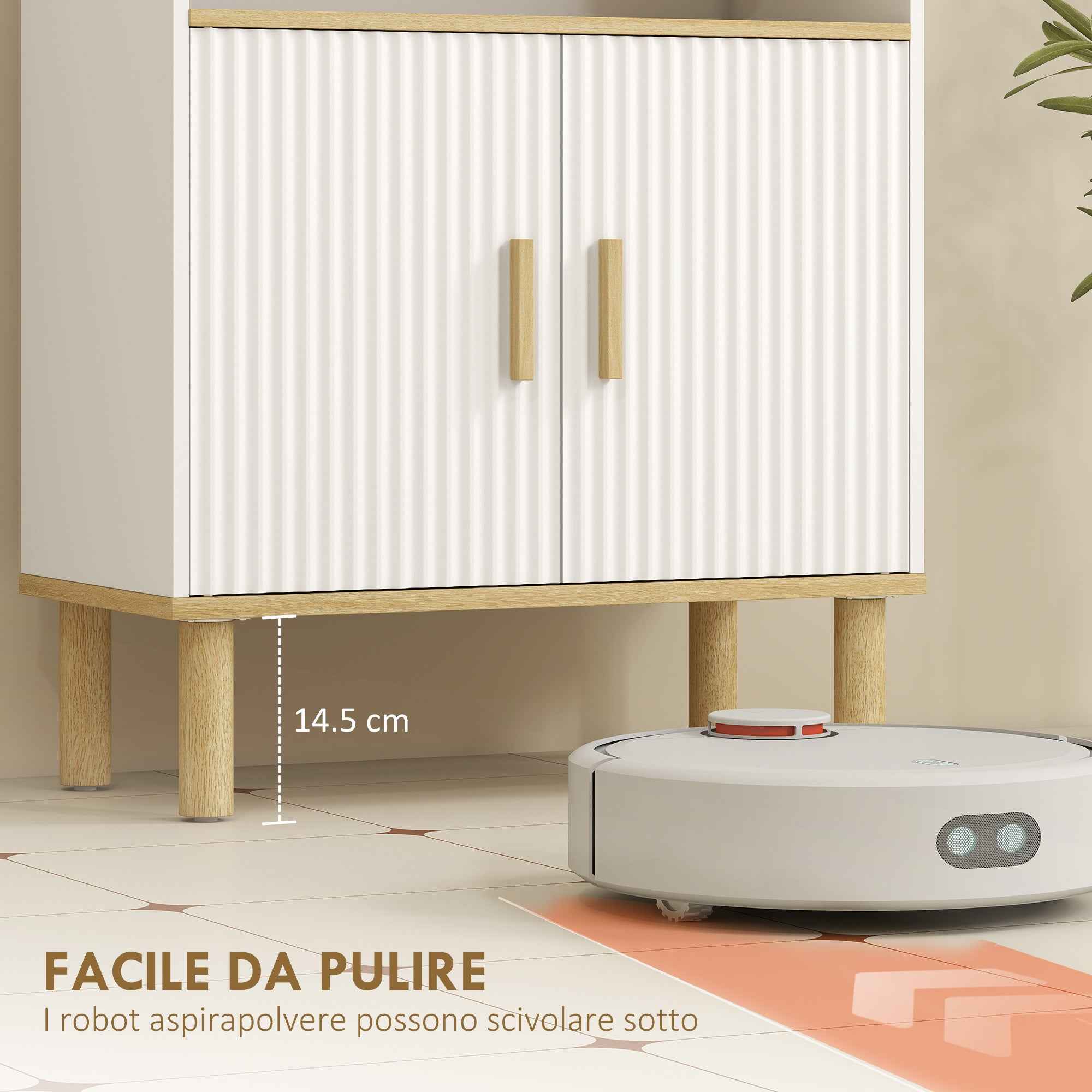 HOMCOM Freestanding Bathroom Cabinet with Adjustable Shelf, White and Natural Wood