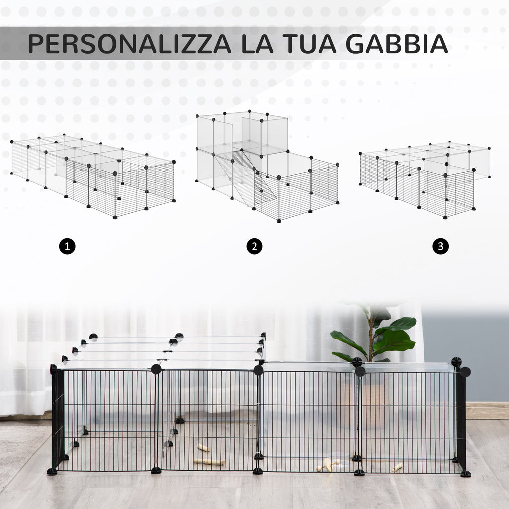 Modular Pet Playpen with 35x35 cm Panels and Accessories, Made of Steel and PP, 140x70x70 cm, Black