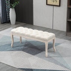 Vintage Bedside Bench with Upholstered Fabric Seat and Wooden Legs, 110x40x48cm, Beige