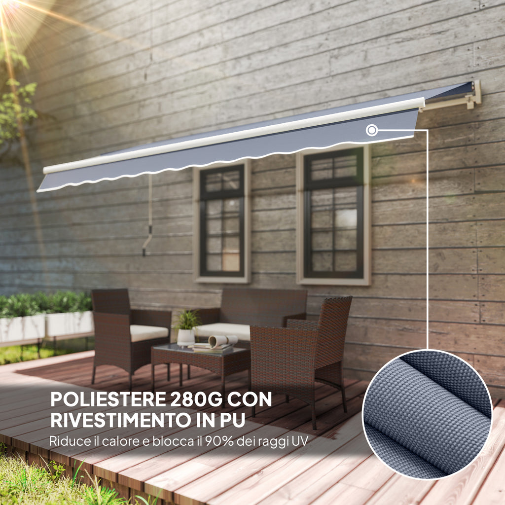 Outsunny Outdoor Awning with Retractable Arms and Crank Opening, 360x250 cm, Grey