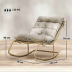 Outsunny Outdoor Rocking Chair, Seat 63 cm, Cushion Included, Khaki Color.