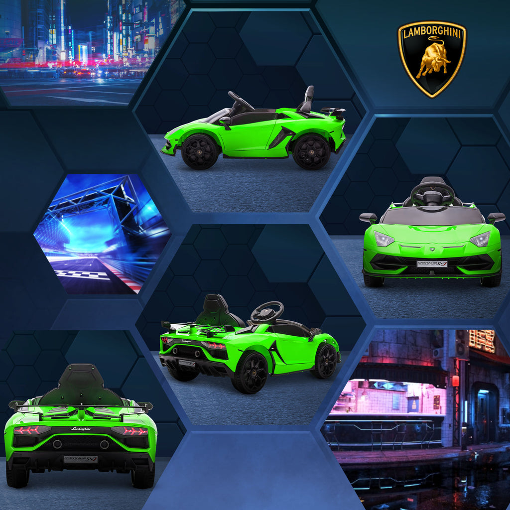 Homcom Electric Machine for Children 12v Lamborghini license with horn and remote control, 107.5x63x42 cm, green - Borgè