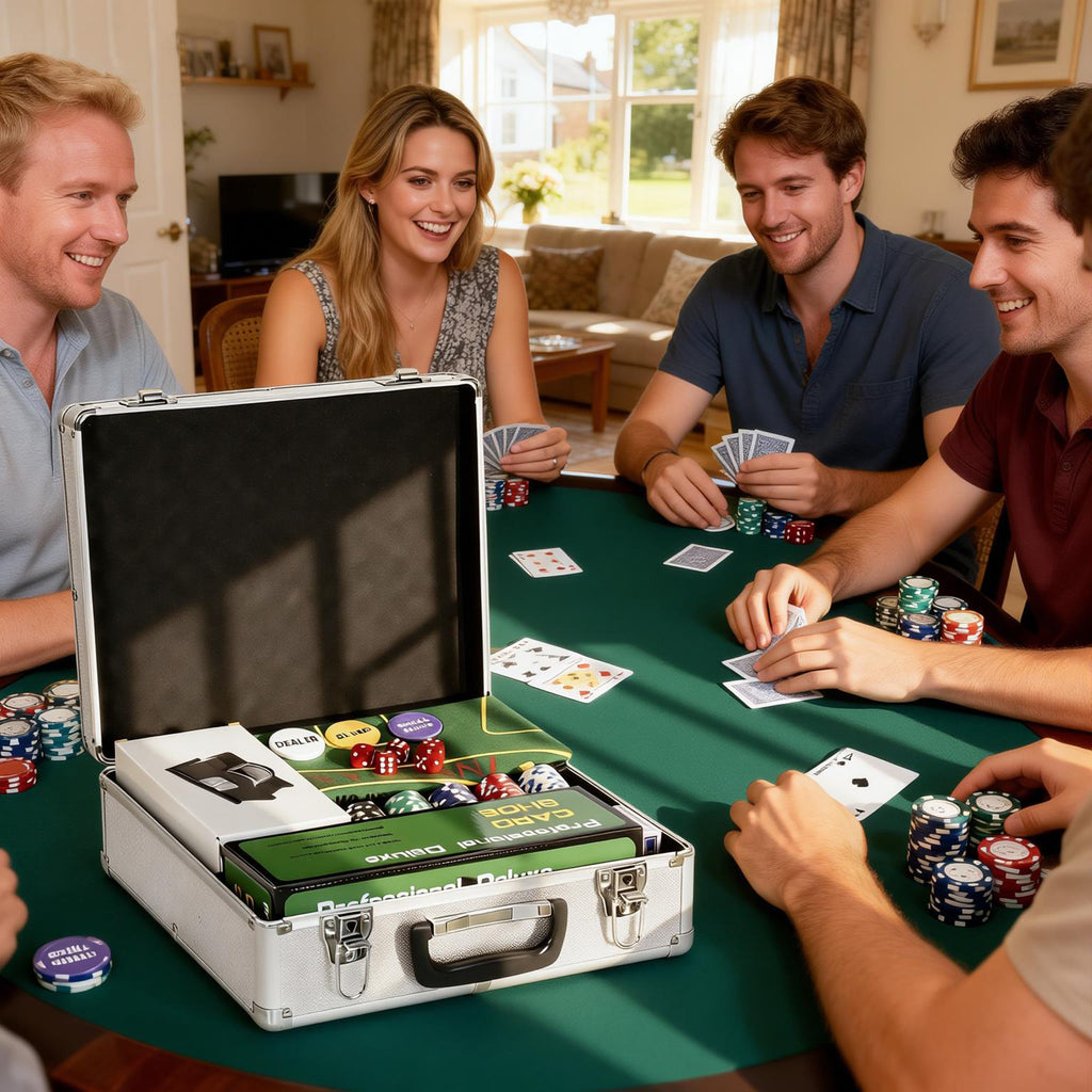SPORTNOW Complete Poker Set with 500 Chips, Card Shuffler, Card Dispenser, Mat, 5 Dice, Silver