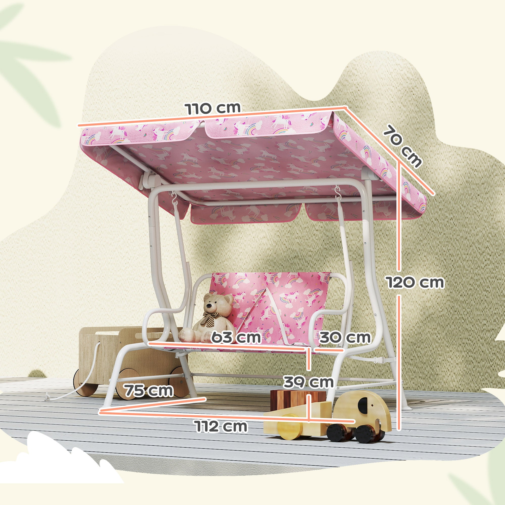 AIYAPLAY Children's Swing, 2-Seater Garden Swing, 112 x 75 x 120 cm, Pink