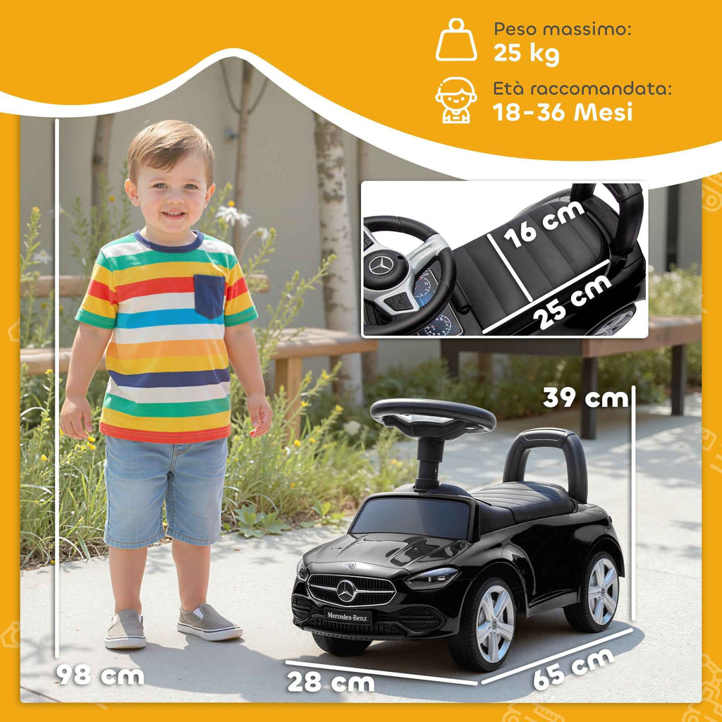 AIYAPLAY Mercedes Benz Licensed Ride-On Toy Car with Horn and Storage Space, 65x28x39 cm, Black