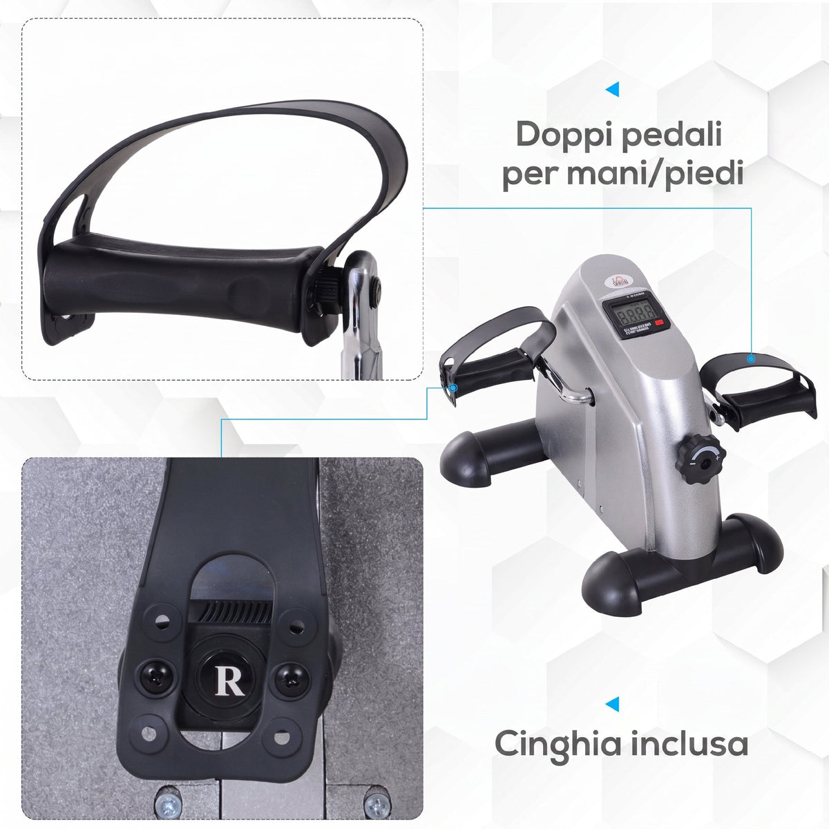 HOMCOM Mini Portable Exercise Bike for Legs and Arms, Rehabilitation Pedal Exerciser with LCD Display, Silver