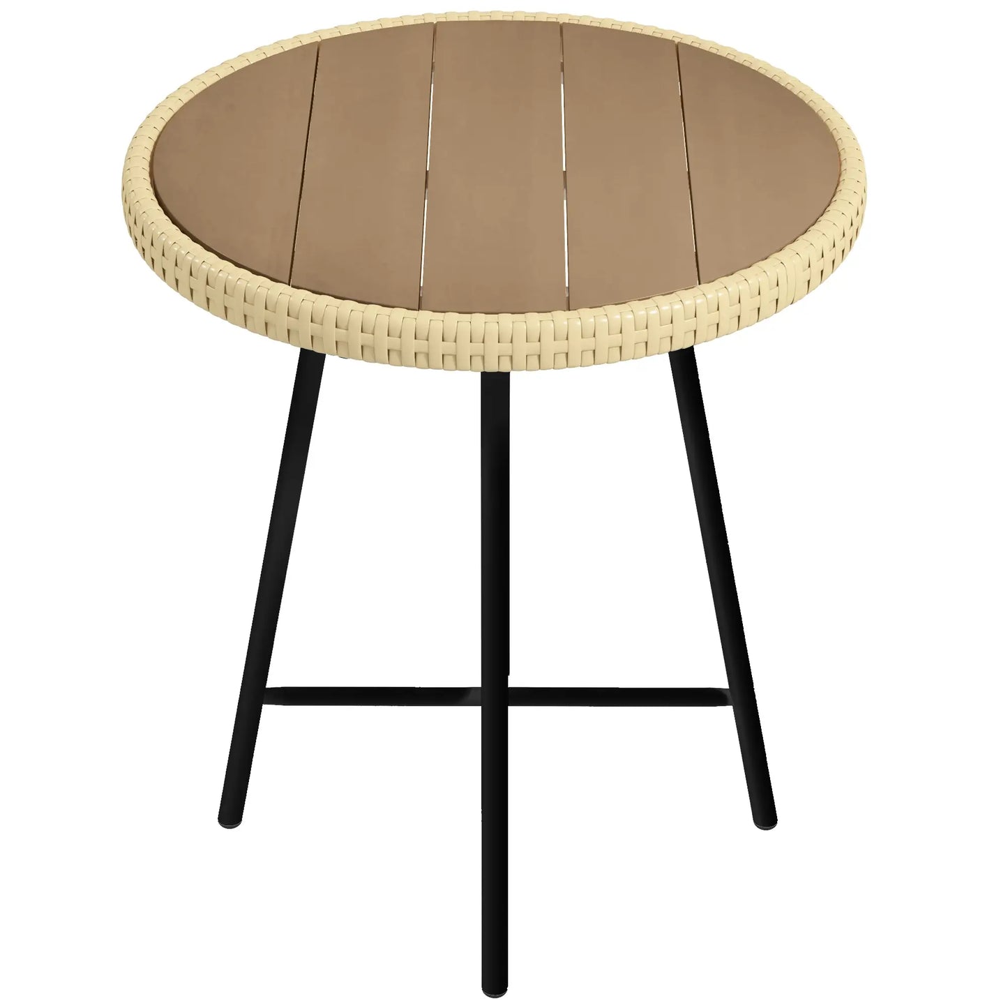 Modern Garden Table in Rattan and Steel, 50x50x55 cm, Black and Wood Color