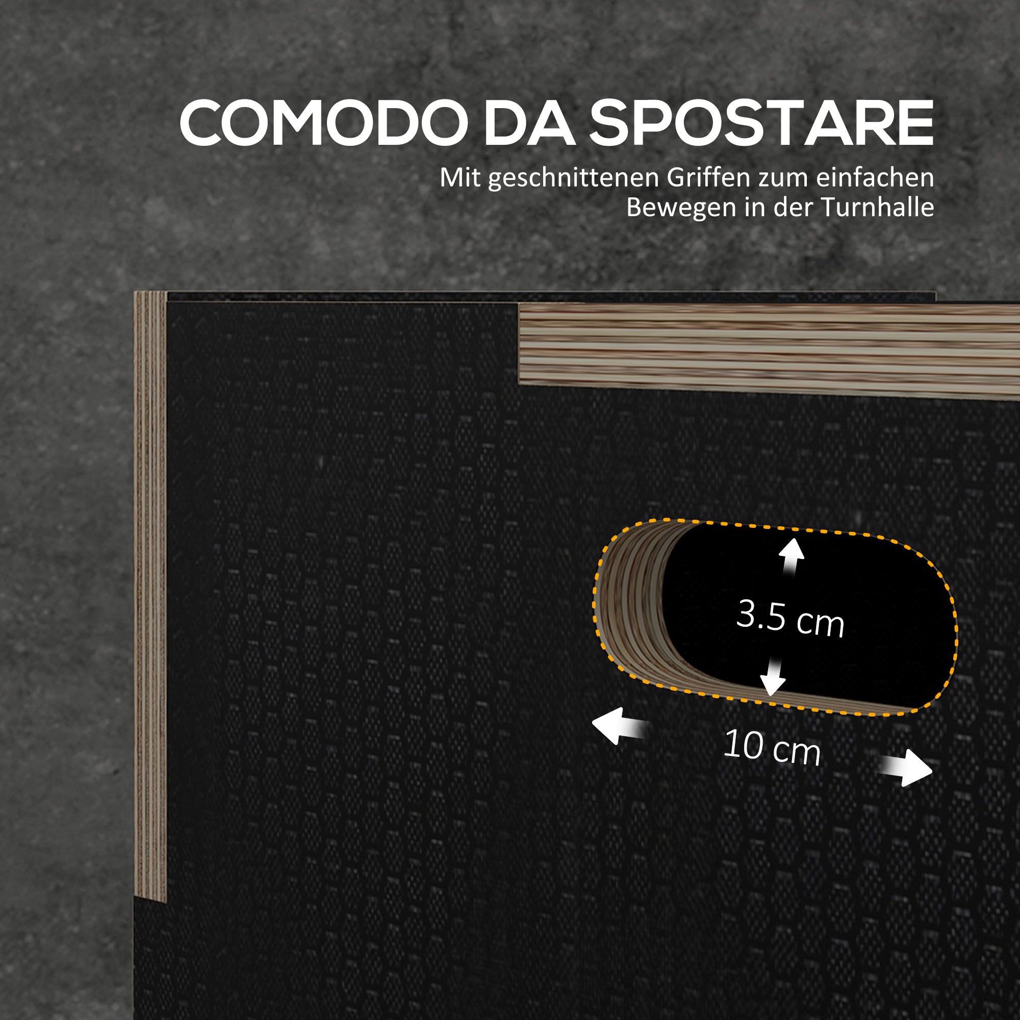 3-Height Plyometric Jump Box in Non-Slip Wood, 41-36-31cm, Black