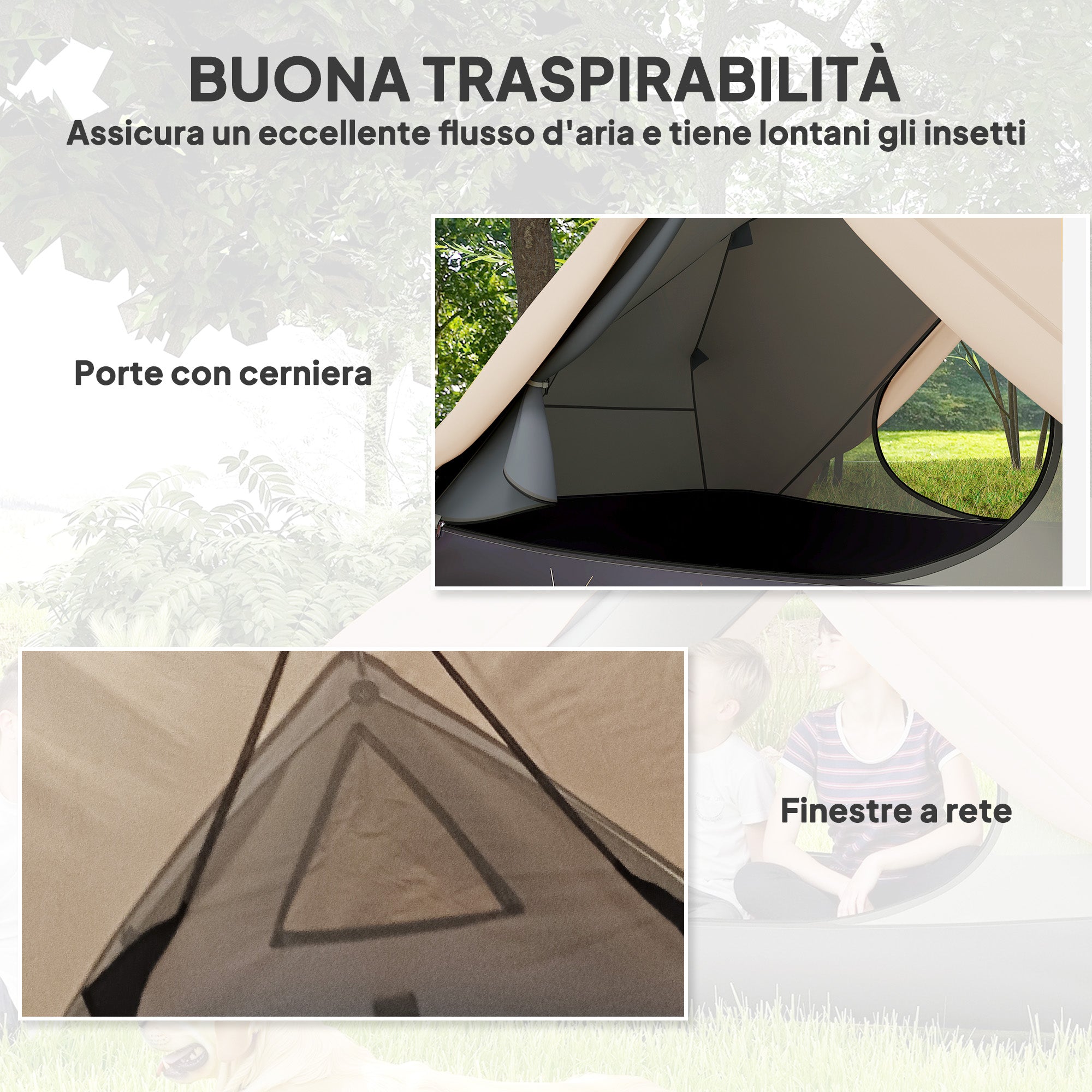 2 Person Camping Tent with 2 Vestibules, 2 Doors, 2 Windows and Carry Bag, 2.8x2.25x1.1 cm, Beige