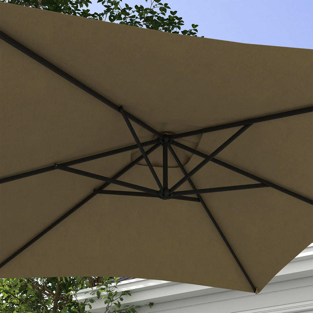 Decentralized Garden Umbrella with Cross Base and Crank Opening, 294x193cm, Brown