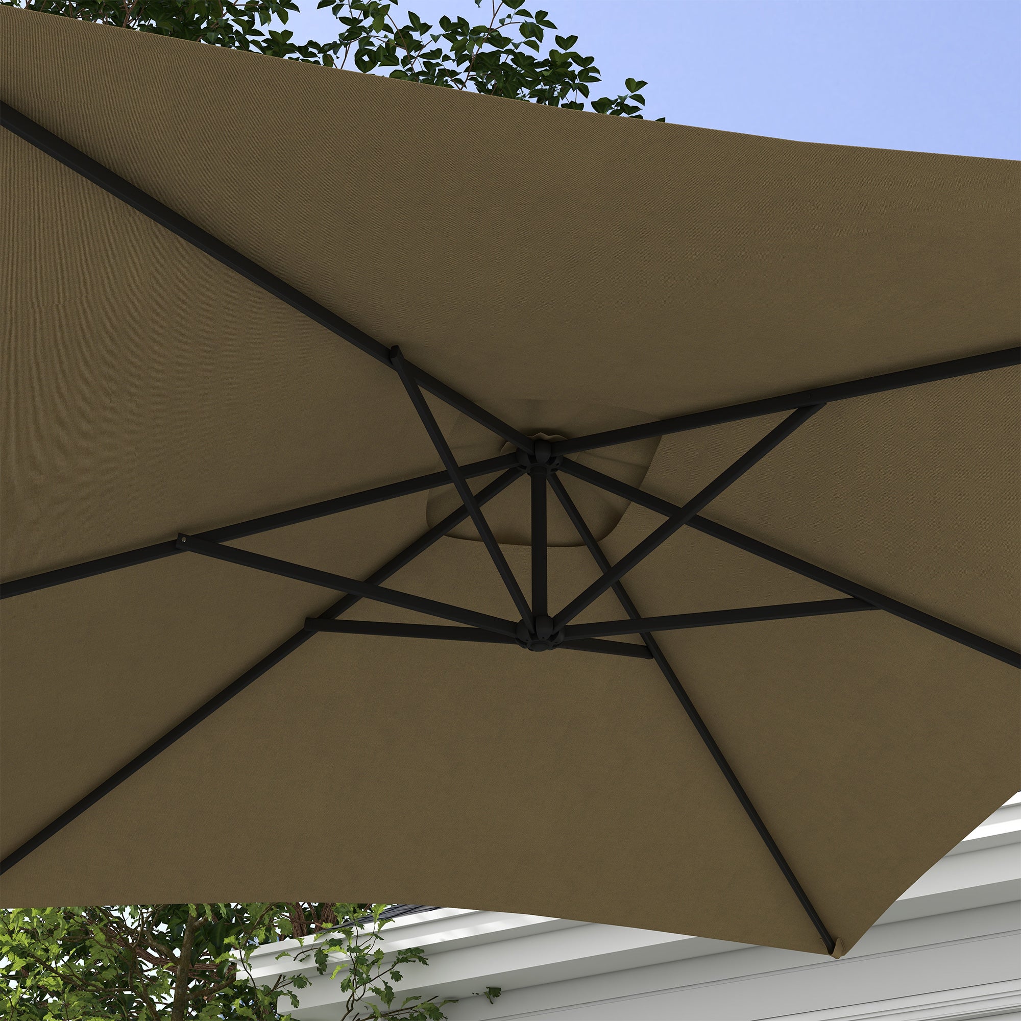 Decentralized Garden Umbrella with Cross Base and Crank Opening, 294x193cm, Brown