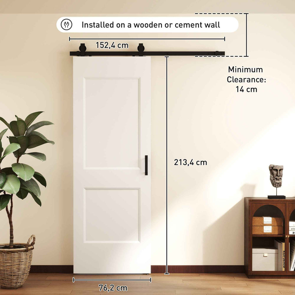 HOMCOM Sliding Door with Track, Guide and Mounting Kit, 76.2 x 3.5 x 213.4 cm, White, Pine Wood