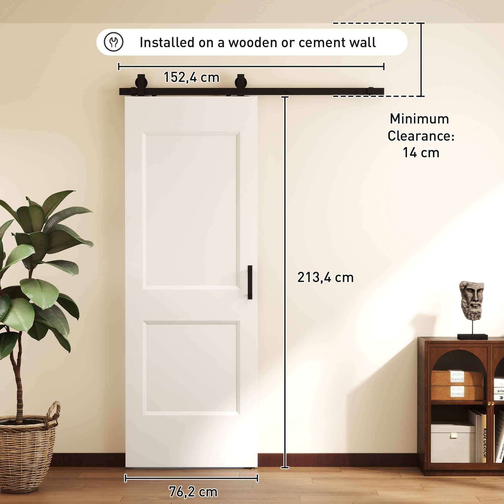 HOMCOM Sliding Door with Track, Guide and Mounting Kit, 76.2 x 3.5 x 213.4 cm, White, Pine Wood