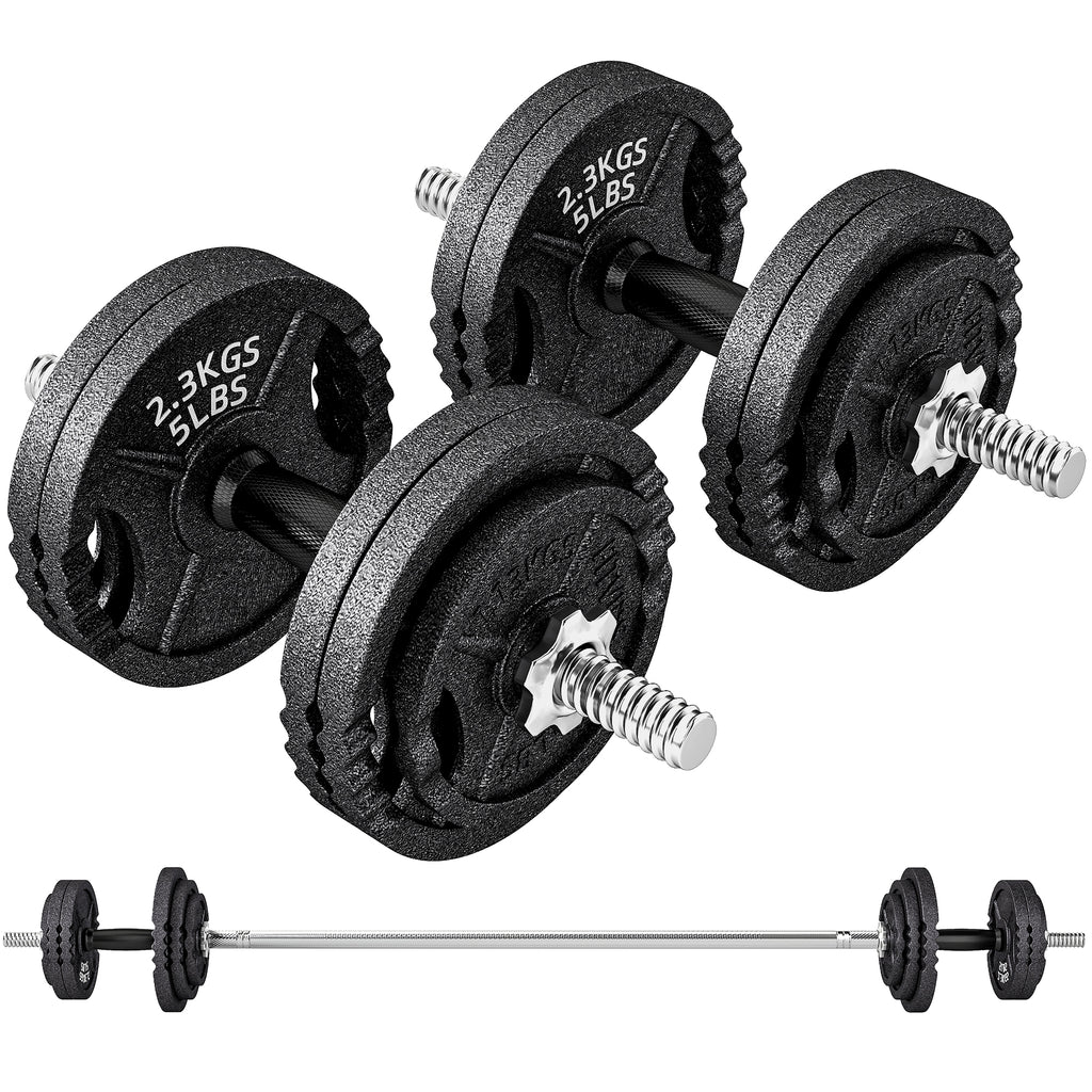 2-in-1 42 kg Gym Weights with 14 Discs, Barbell and Dumbbells, Steel, 180x24x24 cm, Black