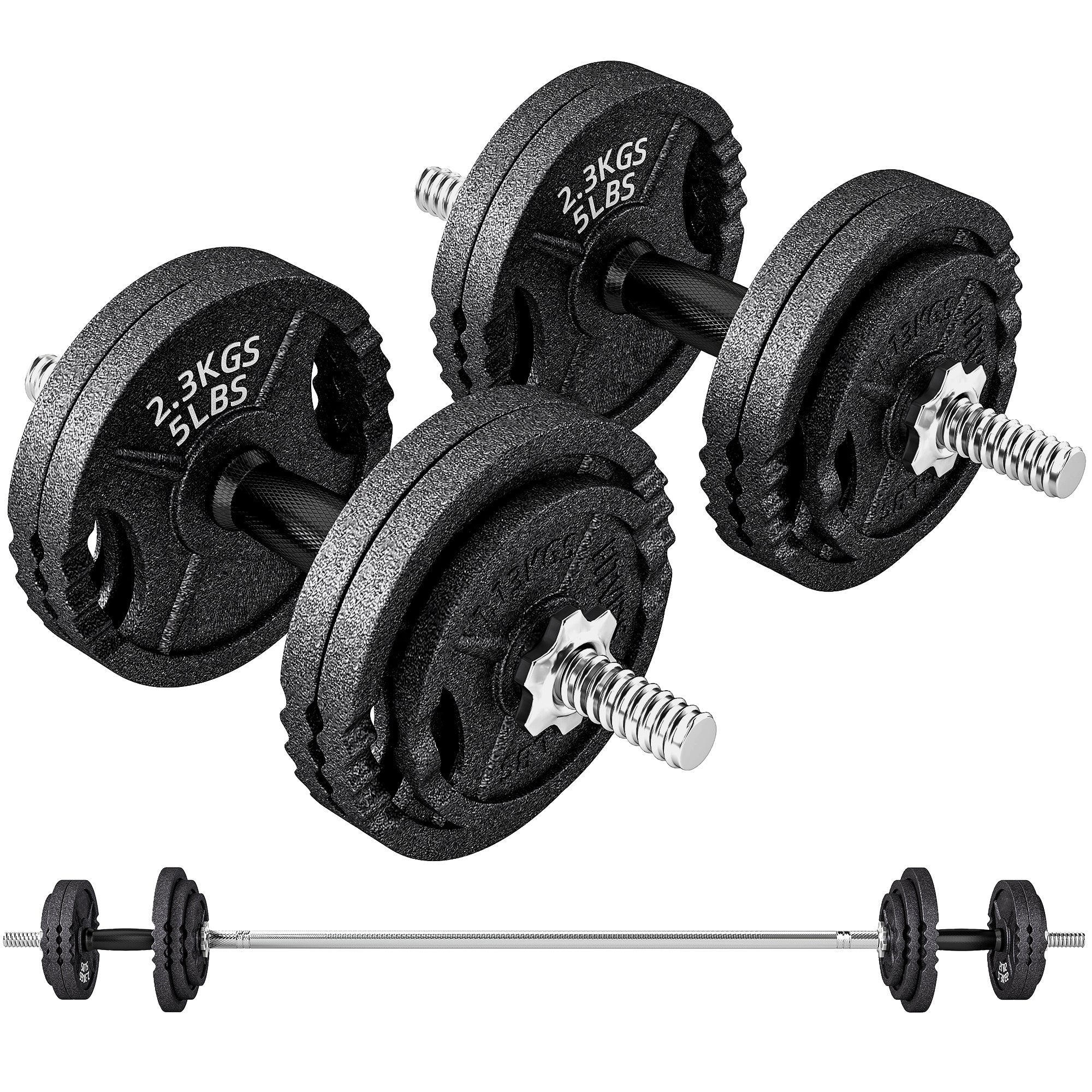 2-in-1 42 kg Gym Weights with 14 Discs, Barbell and Dumbbells, Steel, 180x24x24 cm, Black