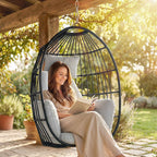 Outsunny Hanging Egg Chair with Hook, Cushion and Headrest, in Steel and Polyester, 75x62x107 cm, Grey