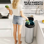 HOMCOM 55L Waste Bin with Sensor for Automatic Opening and Soft Closing, 32x30x72.5 cm, Silver