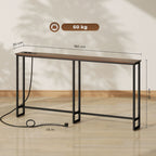 Industrial Style Console Table with Charging Station, in Wood and Steel, 160x20x80 cm, Brown