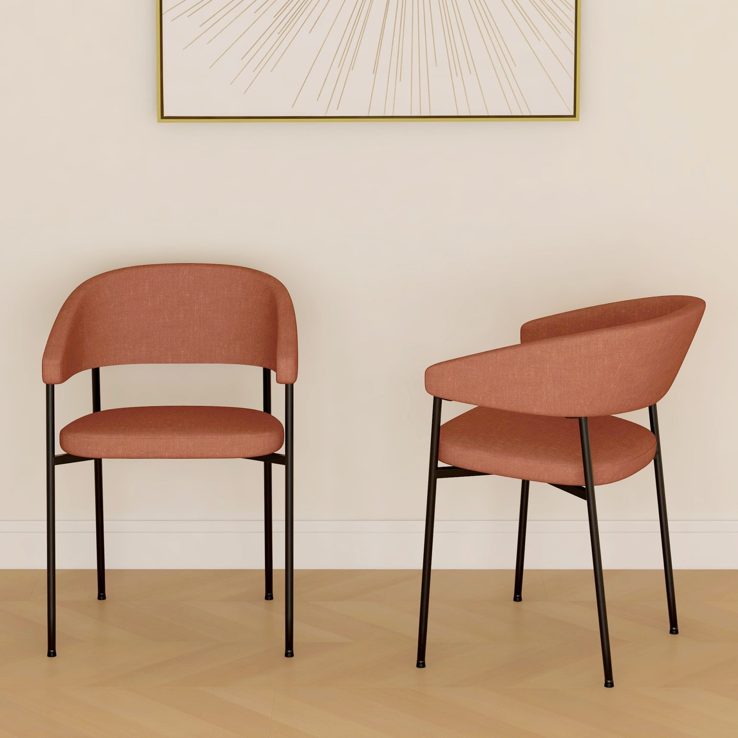 HOMCOM Set of 2 Padded and Monobloc Dining Chairs, in Linen Effect Fabric and Steel, 59x56x78 cm, Orange