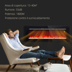 Electric Fireplace 1800W Adjustable with Remote Control, in Steel and Tempered Glass, 127x15.8x45 cm, Black