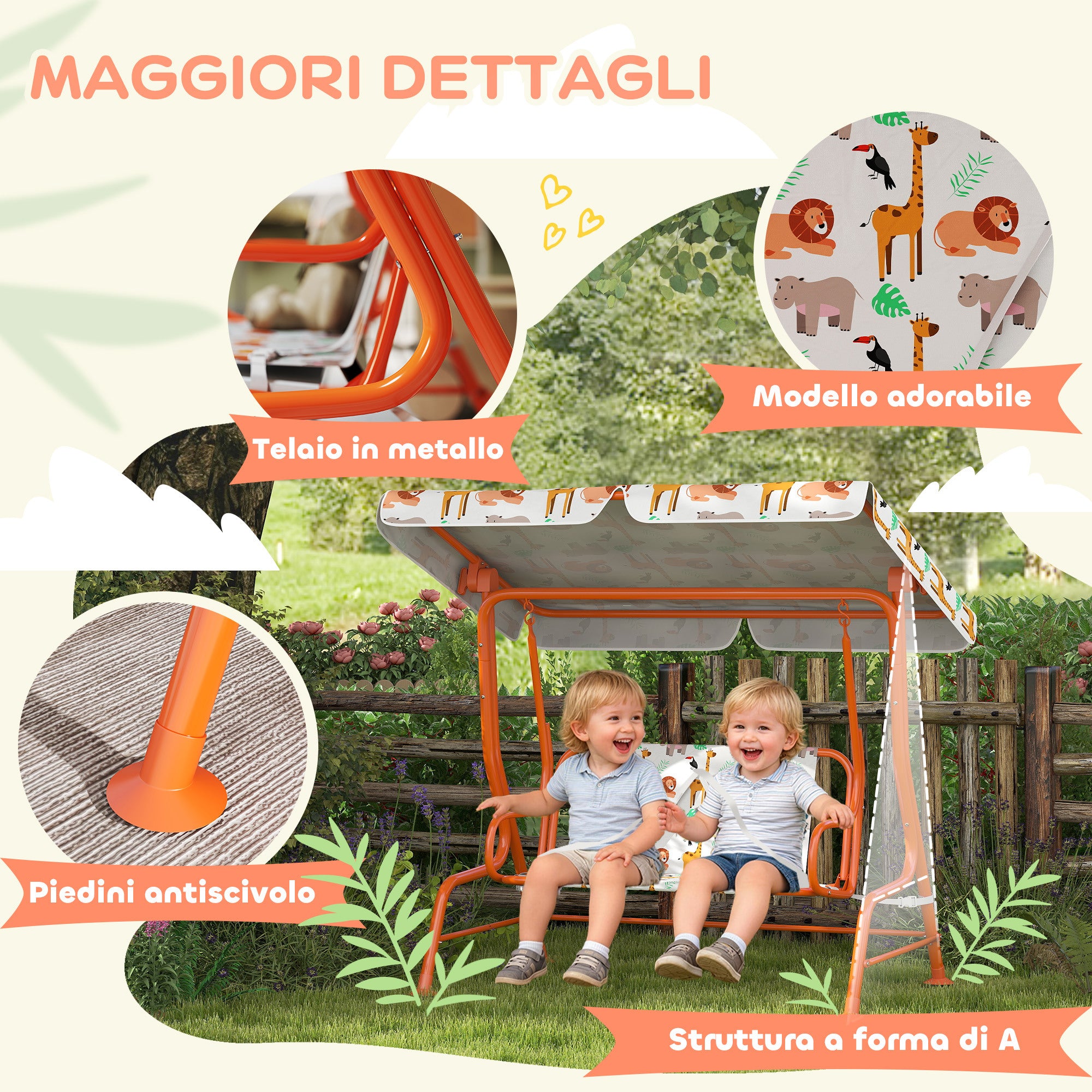 AIYAPLAY Children's Swing, 2-Seater Garden Swing, 112x75x120cm, Orange