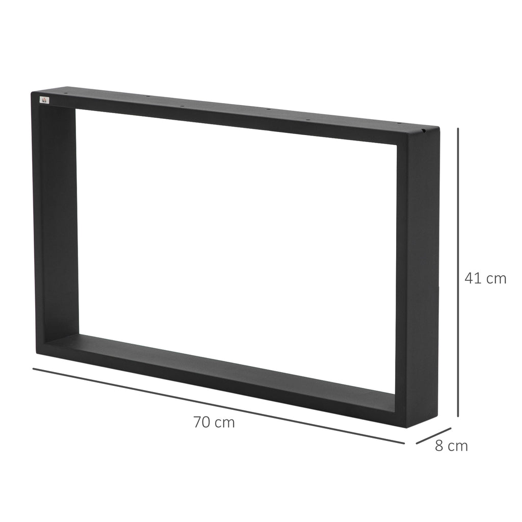 HOMCOM Set of 2 Industrial Style Rectangular Steel Coffee Table Legs, 60 kg Capacity, 70 x 8 x 41 cm, Black