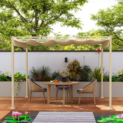 Gazebo Pergola 3x3 m with Retractable Roof, 8 Screws and 8 Pegs, in 180g Polyester and Metal, Khaki