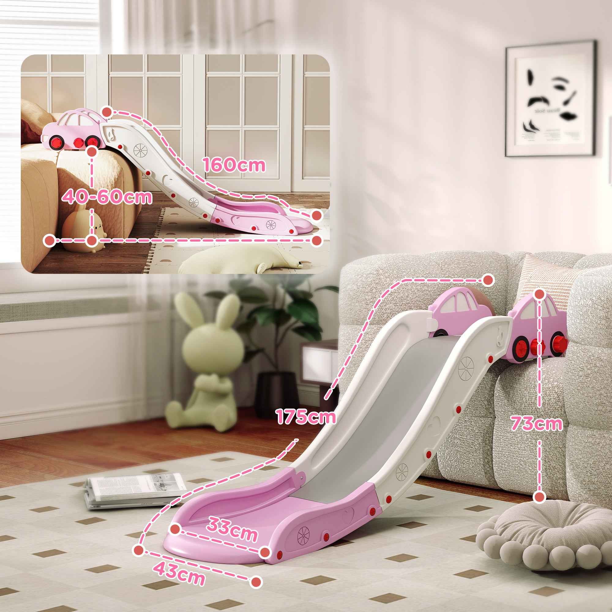 AIYAPLAY HDPE Baby Slide with Built-in Cushioning Zone, for Sofas, Beds, Ages 18-48 Months, Pink