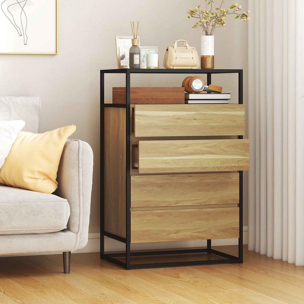 4-Drawer Chest with Open Shelf in Steel and Glass