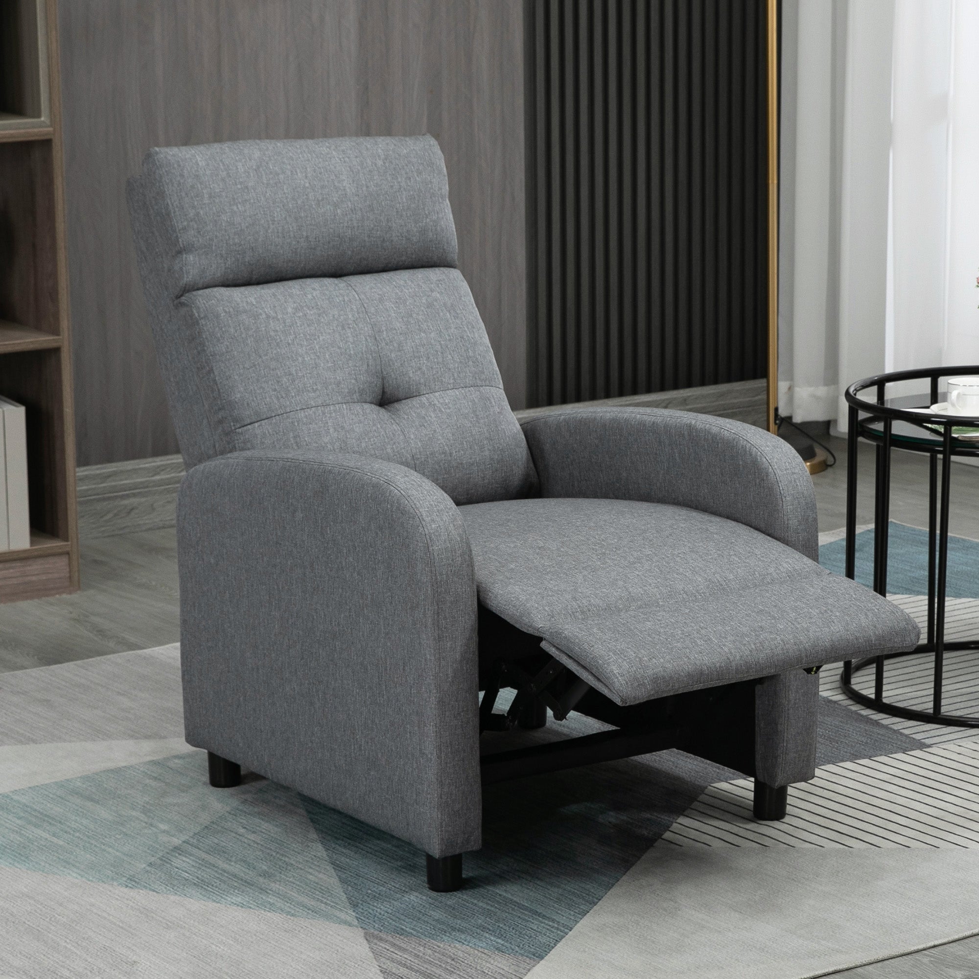 155° Max Reclining Chair in Grey Linen Effect Fabric with Footrest, 67x87x98 cm