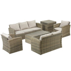Garden Furniture Set 6 Piece Rattan Garden Furniture Set with Sofas, Armchairs and Storage Tables, Beige - Borge' Group Limited