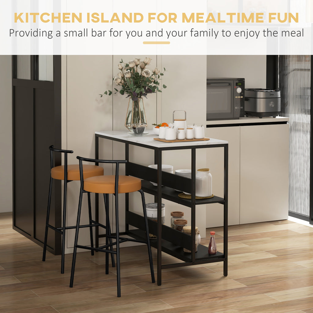 Homcom kitchen island with shelves, marble effect and metal structure, 100x50x90cm, black and white - Borgè
