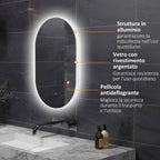 Anti-Fog LED Bathroom Mirror with Adjustable Brightness, Glass and Aluminum, 81x51x4.5 cm