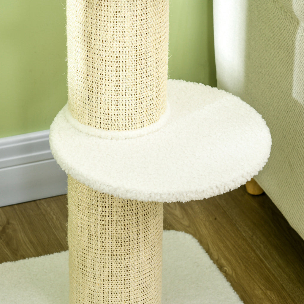 PawHut Cat Scratching Post with Bed, Plush Cover and Sisal Pole, 45x45x91cm, Cream