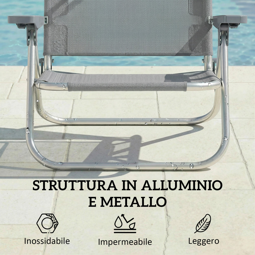 Outsunny 6-Level Reclining Deck Chair with Adjustable Canopy and Headrest, Aluminum and Mesh, 62x68x79, Gray