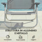 Outsunny 6-Level Reclining Deck Chair with Adjustable Canopy and Headrest, Aluminum and Mesh, 62x68x79, Gray