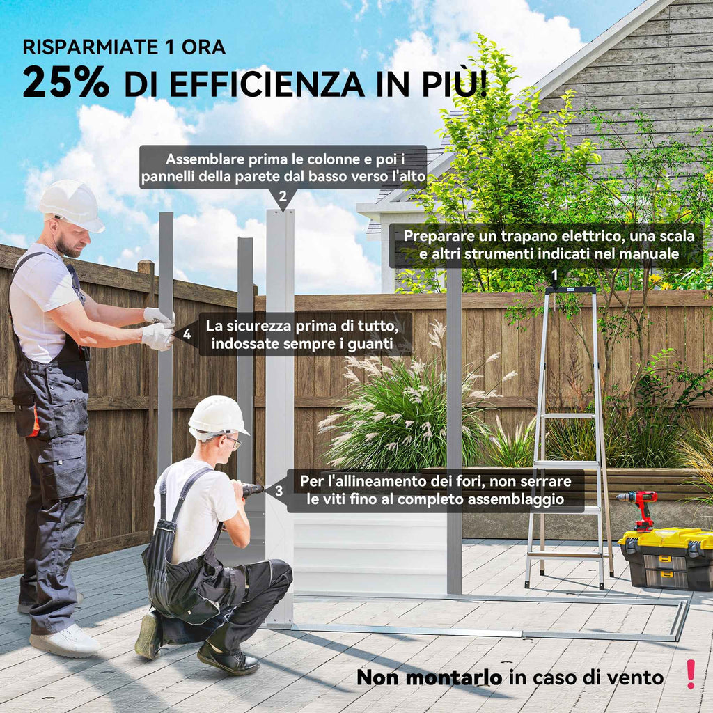 Outsunny Tool Shed with Sliding Doors and 4 Air Vents, Steel and PP, 196x236x208 cm, Light Grey