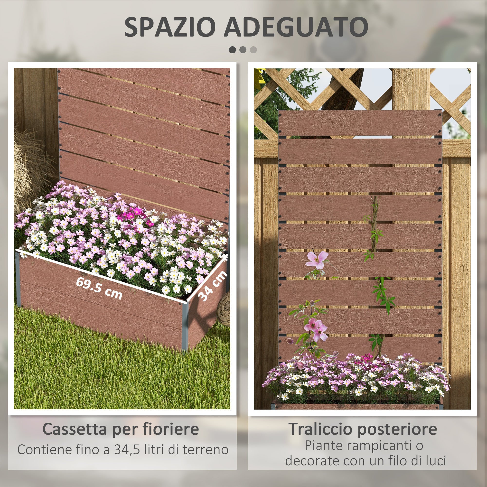 Outdoor Planter with Slatted Espalier for Climbing Plants, 72x38x150cm, Light Brown - Borgè